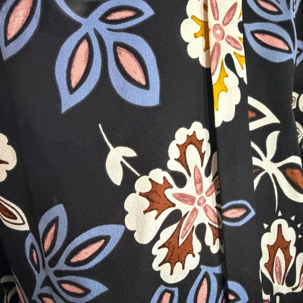 Tory Burch Jane Floral Silk Shirt Dress Black hopewell Print Size 6‎